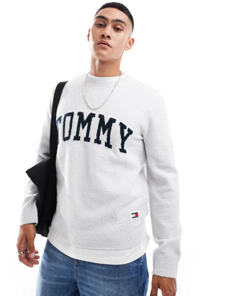 Tommy Jeans boucle varsity jumper in light grey