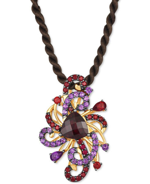 Crazy Collection® Pomegranate Garnet (4 ct. t.w.) & Grape Amethyst (5/8 ct. t.w.) Silk Cord 18" Pendant Necklace in 14k Gold