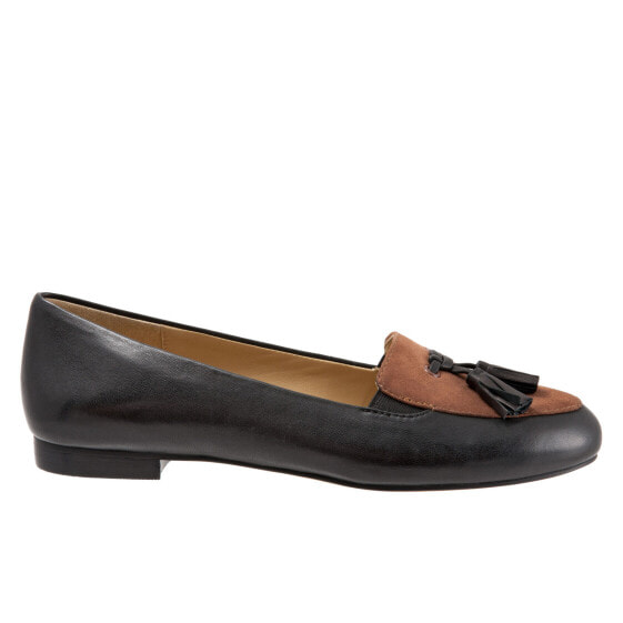 Trotters Caroline T1666-028 Womens Black Leather Slip On Loafer Flats Shoes