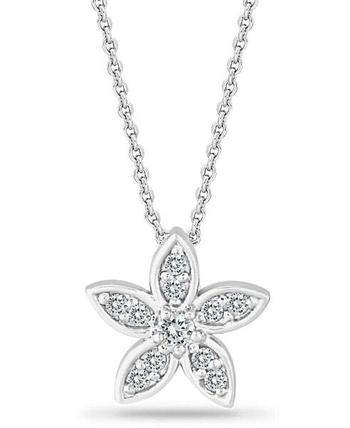 Cubic Zirconia Star Flower Pendant Necklace in Sterling Silver, 16" + 2", Created for Macy's