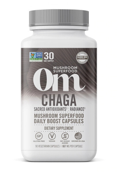 OM Chaga Mushroom Superfood Антиоксидантная гриб чаги 667мг  90 вегетарианских капсул