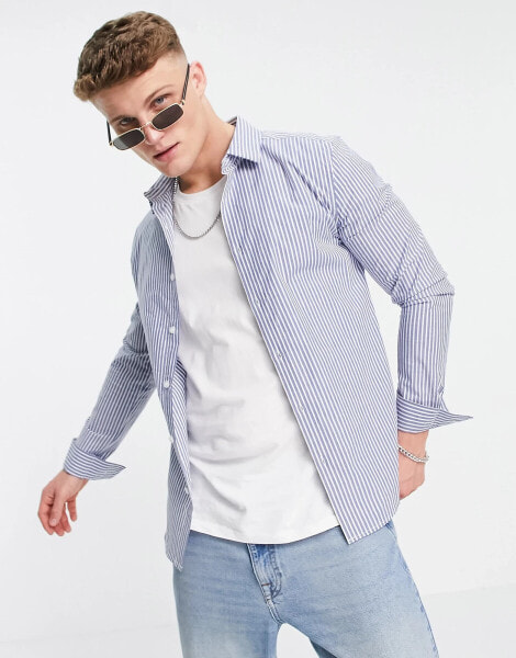 ASOS DESIGN skinny fit shirt in blue stripe