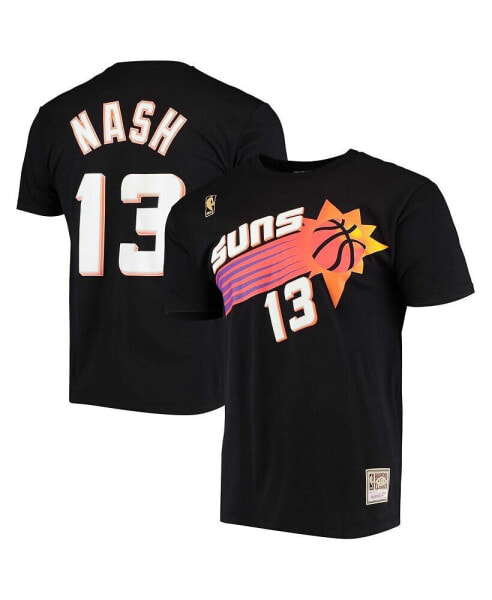 Men's Steve Nash Black Phoenix Suns Hardwood Classics Stitch Name and Number T-shirt