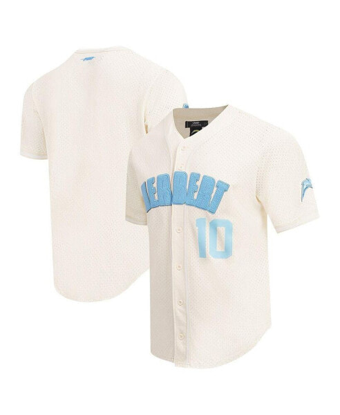 Men's Justin Herbert Cream Los Angeles Chargers Name Number Triple Tonal Button-Up Baseball Jersey