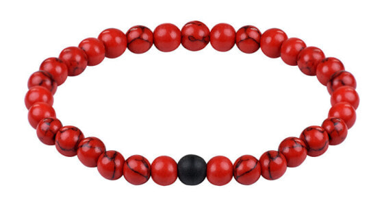 Beaded bracelet of red howlite and onyx