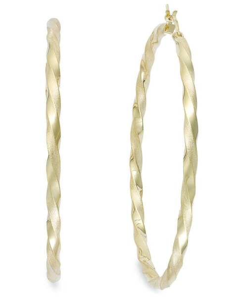 Twist Hoop Earrings in 14k Gold Plated Sterling Silver or Sterling Silver (60mm)