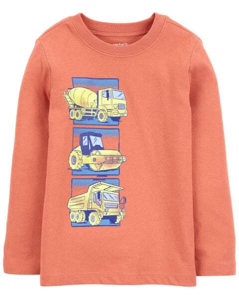 Toddler Construction Cotton Blend Long-Sleeve Tee - Orange 4T