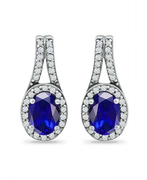 Simulated Blue Sapphire and Cubic Zirconia Halo Earrings