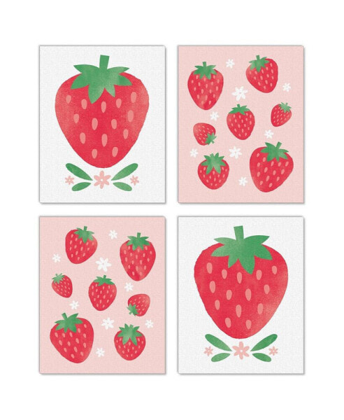 Berry Sweet Strawberry Kitchen Linen Paper Wall Art - Set of 4 Artisms 8" x 10"