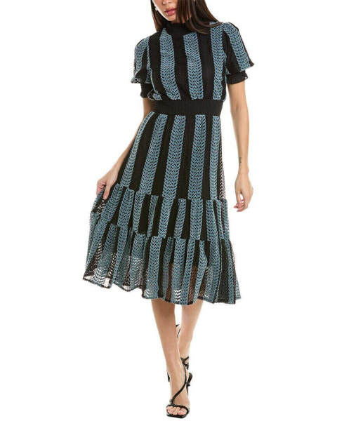 Gracia Turtleneck Smocked Stripe Midi Dress Women's