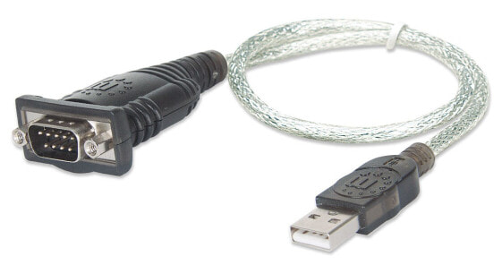 IC Intracom USB-A to Serial Converter cable - 45cm - Male to Male - Serial/RS232/COM/DB9 - Prolific PL-2303RA Chip - Equivalent to Startech ICUSB232V2 - Black/Silver cable - Blister - Grey - 0.45 m - RS-232 - USB A - Male - Male