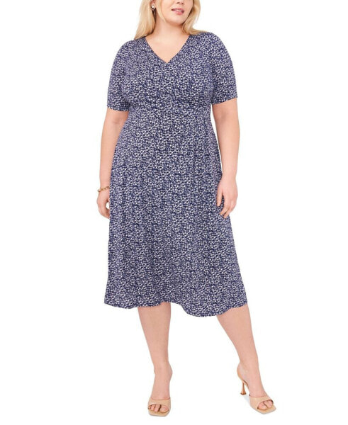 Plus Size Short-Sleeve V-Neck Midi Dress