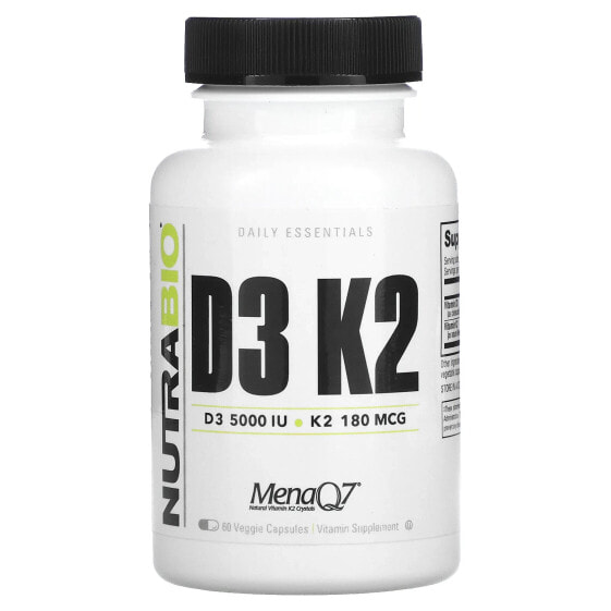 Витамин K NutraBio, D3 K2, 60 капсул