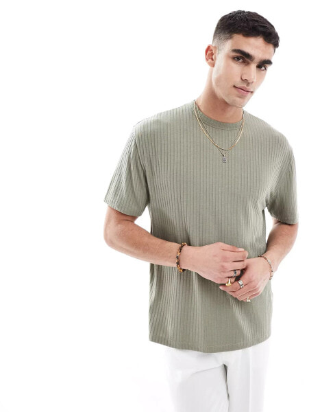 ASOS DESIGN relaxed rib t-shirt in green