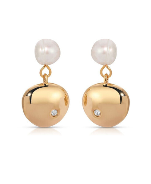 Small Pebble and Freshwater Pearl Dangle Earrings