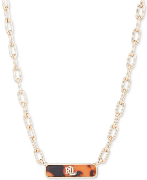 Gold-Tone Tortoise-Look Logo Chain Link Statement Necklace, 16" + 3" extender