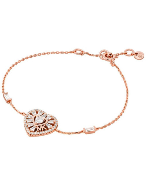 Sterling Silver or 14k Rose Gold-plated Tapered Baguette Heart Line Bracelet