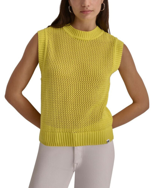 Women's Cotton Open-Stitch Sweater Vest