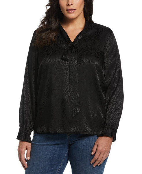 Plus Size Tie Front Long Sleeve Blouse