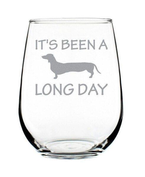 It's Been a Long Day Funny Dachshund Dog Gifts Stem Less Wine Glass, 17 oz