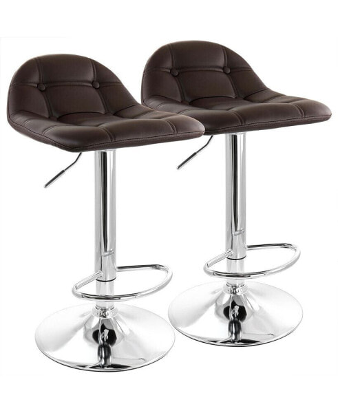 2 Piece Adjustable Faux Leather Bar Stool in Dark Brown