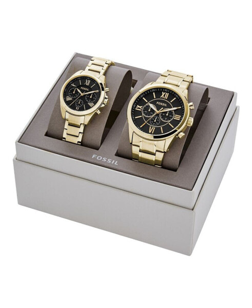 His and Her Chronograph Gold-Tone Stainless Steel Watch Gift Set, 36mm 48mm