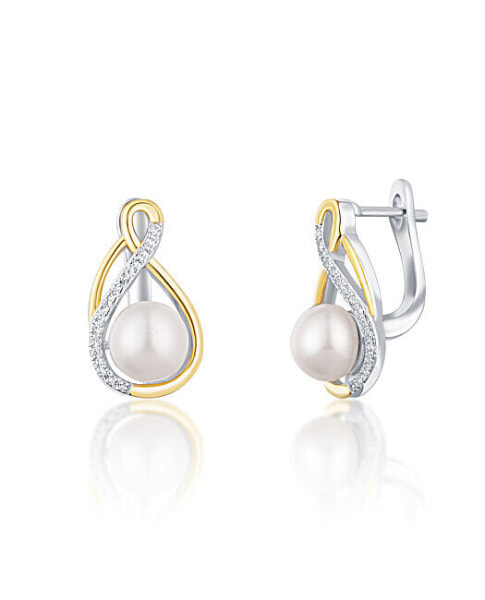 Elegant bicolor earrings with real pearls JL0721