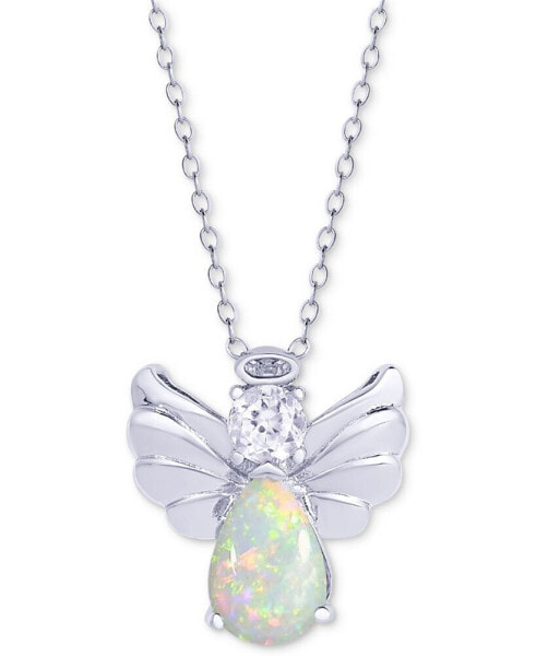 Macy's simulated Opal & Cubic Zirconia Angel Wing 18" Pendant Necklace in Sterling Silver