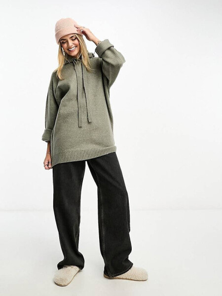 Miss Selfridge knit oversized longline hoody in charcoal marl 