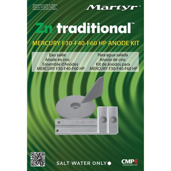 MARTYR ANODES F30-F40-F60HP Mercury Galvanized Anode Kit