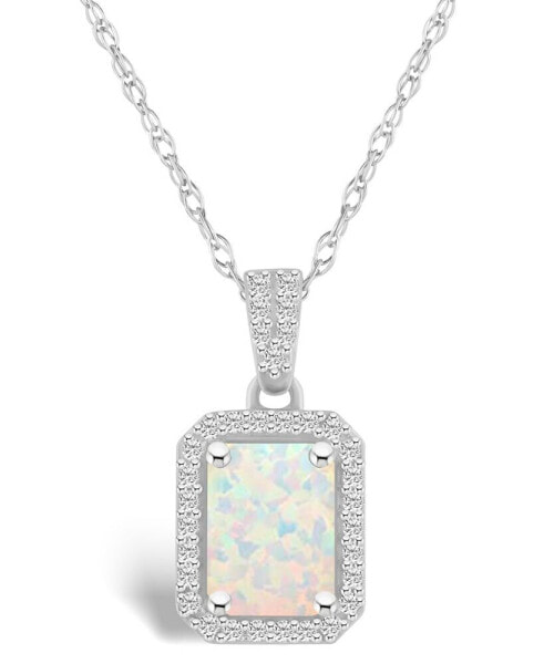 Lab Grown Opal (3/4 ct. t.w.) and Lab Grown Sapphire (1/5 ct. t.w.) Halo Pendant Necklace in 10K White Gold