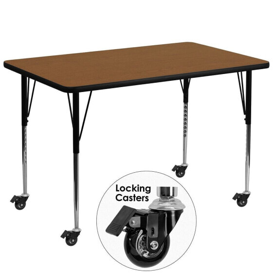 Mobile 36''W X 72''L Rectangular Oak Hp Laminate Activity Table - Standard Height Adjustable Legs