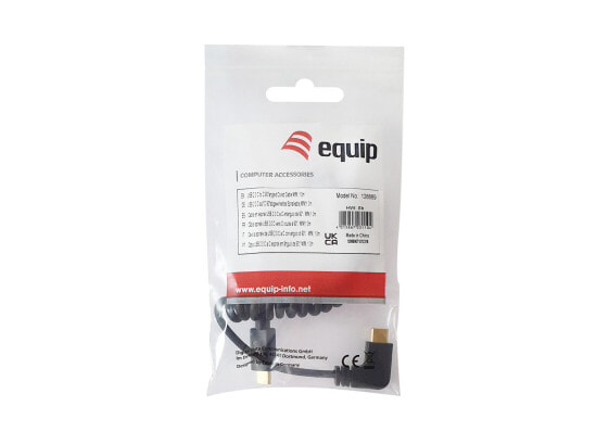 Equip USB 2.0 C to C 90°angled Coiled Cable - M/M - 1 m - 1 m - USB C - USB C - USB 2.0 - 480 Mbit/s - Black