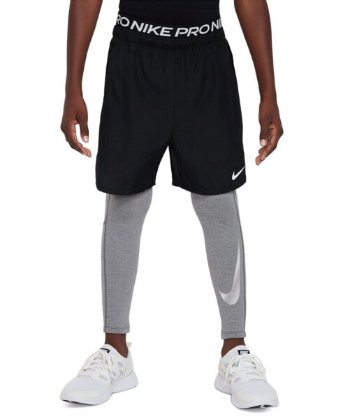 Бриджи для малышей Nike Big Boys Pro Warm Dri-FIT Леггинсы с принтом логотипа
