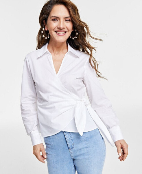 Petite Collared Waist-Tie Blouse, Created for Macy's