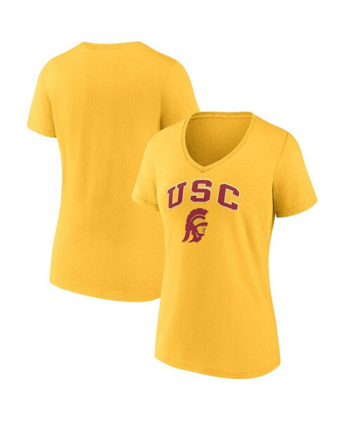 Women's Gold USC Trojans Evergreen Campus V-Neck T-shirt