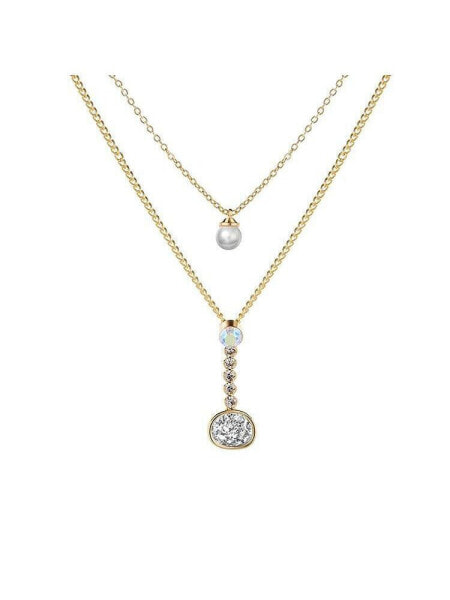 Hollywood Sensation layered Necklace with Druze Stone and Cubic Zirconia Pendant for Women