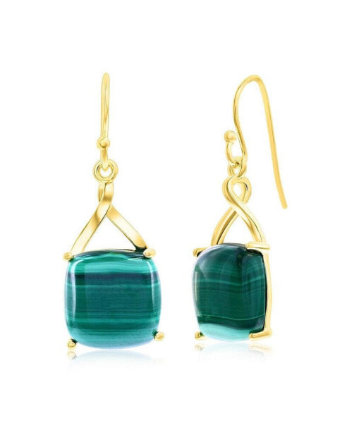 Sterling Silver or Gold plated over Sterling Silver Square Malachite Earrings