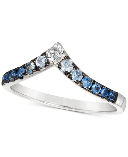Denim Ombré (1/3 ct. t.w.) & White Sapphire (1/10 ct. t.w.) V Ring in 14k White Gold