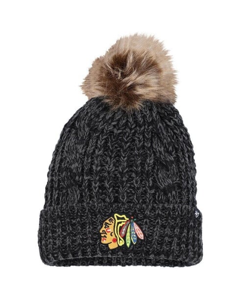 Women's Black Chicago Blackhawks Meeko Cuffed Knit Hat with Pom