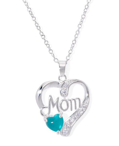 Macy's simulated Blue Topaz Birthstone Mom Heart Pendant 18" Necklace in Silver Plate