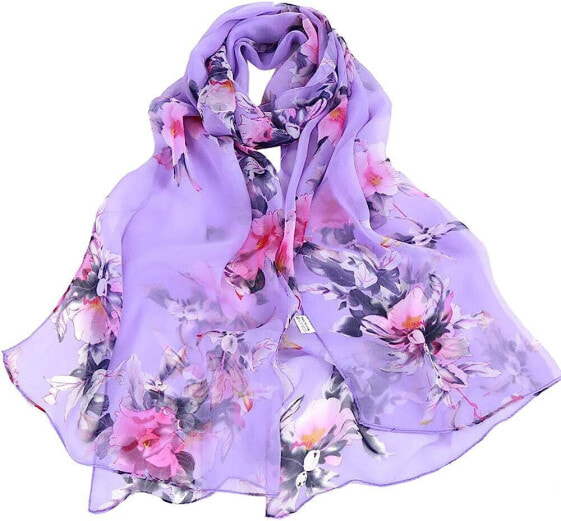 Sayla Scarves Scarves Women's Winter Elegant Silk Scarves Chiffon Peach Blossom Print Shawl Blended Sun Cream Air Conditioning Scarf Wrap