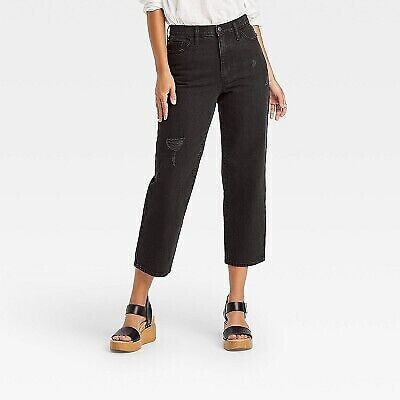 Women's High-Rise Vintage Straight Jeans - Universal Thread Black 4 Long