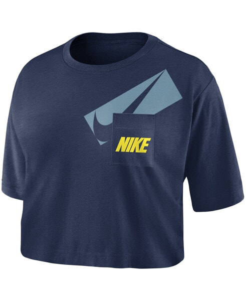 Nike Logo Pocket Crop Top, Womens Medium, Navy