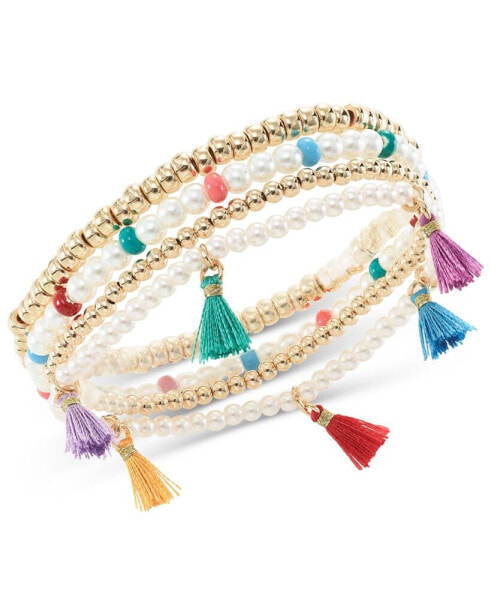 4-Pc. Set Bead, Imitation Pearl & Tassel Stretch Bracelets, Created for Macy's