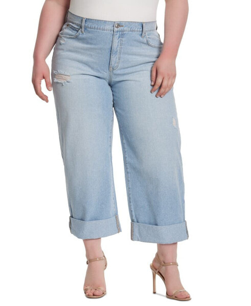 Trendy Plus Size Wide-Leg Boyfriend Jeans