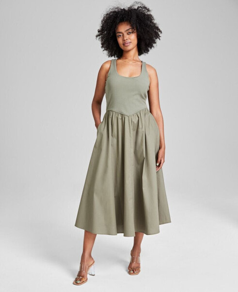 Women's Mixed-Media Sleeveless Midi Dress, Created for Macy's