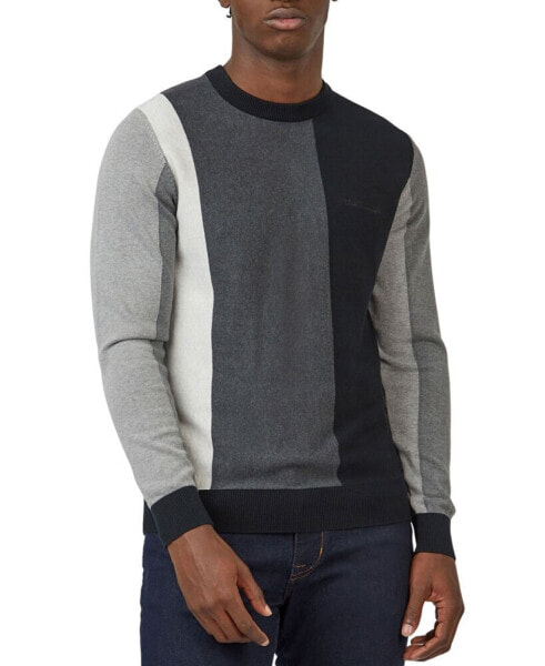 Men's Knitted Vertically-Striped Long-Sleeve Crewneck Sweater