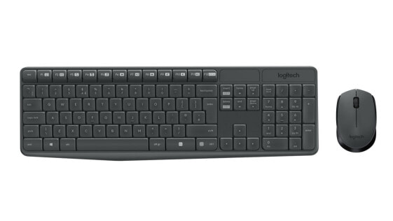 Logitech MK235 Wireless Keyboard and Mouse Combo - Full-size (100%) - Wireless - USB - QWERTY - Grey - Mouse included