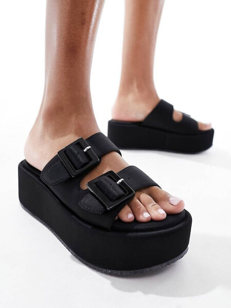 ASOS DESIGN Taxon buckle flatform mule sandals in black